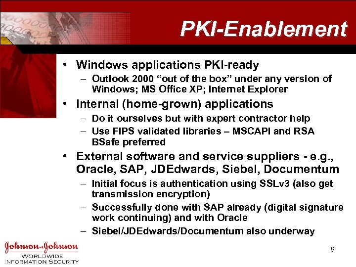 PKI-Enablement • Windows applications PKI-ready – Outlook 2000 “out of the box” under any