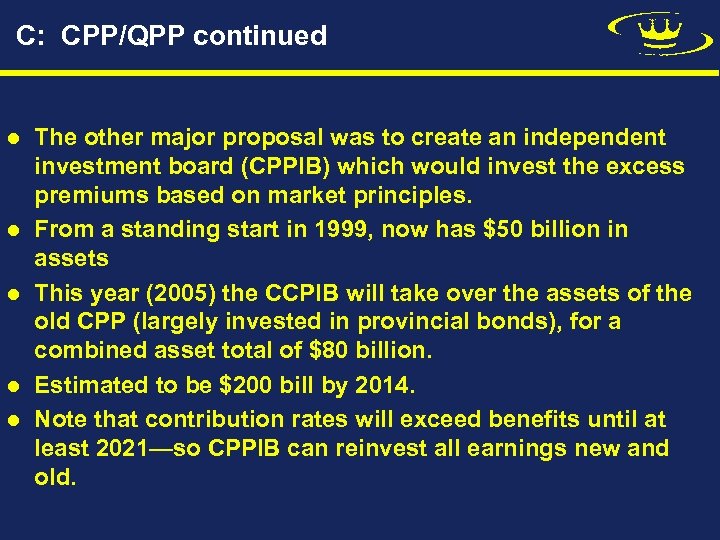 C: CPP/QPP continued l l l The other major proposal was to create an