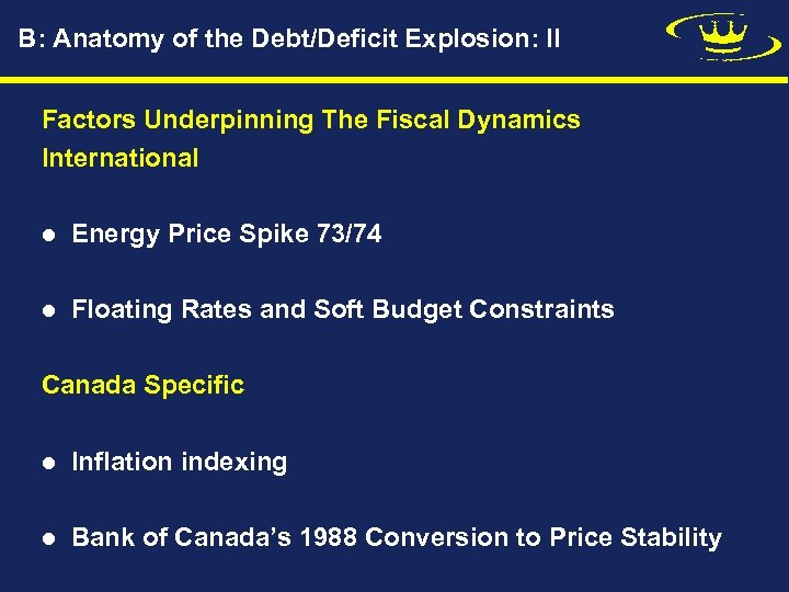 B: Anatomy of the Debt/Deficit Explosion: II Factors Underpinning The Fiscal Dynamics International l