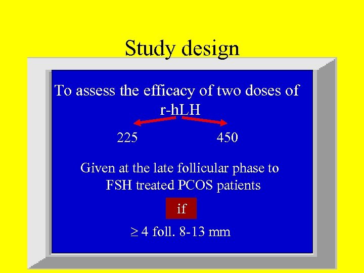 Study design To assess the efficacy of two doses of r-h. LH 225 450