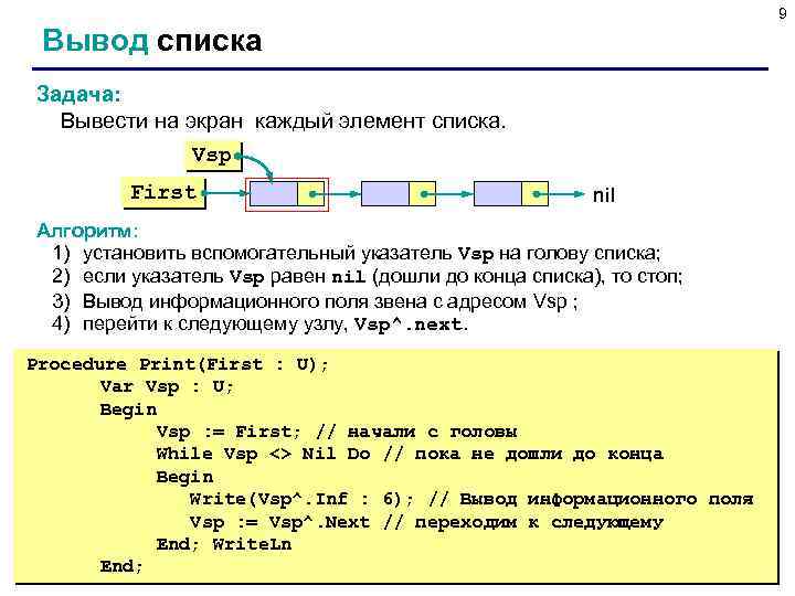 Вывод элемент