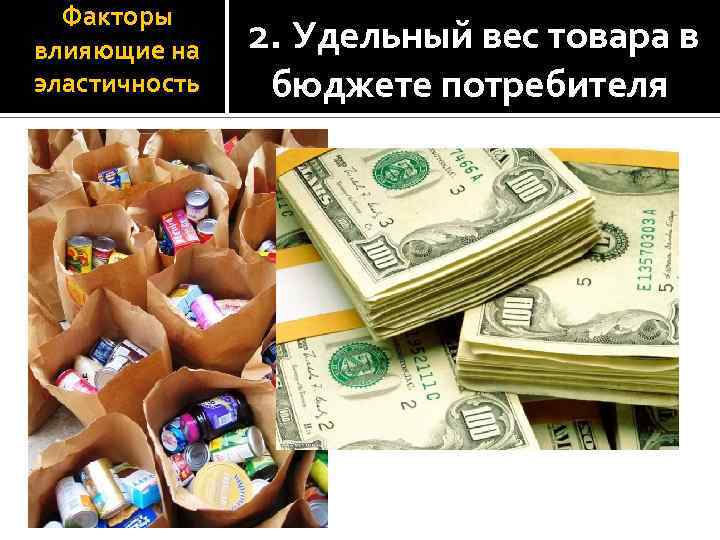 Факторы влияющие на эластичность 2. Удельный вес товара в бюджете потребителя 