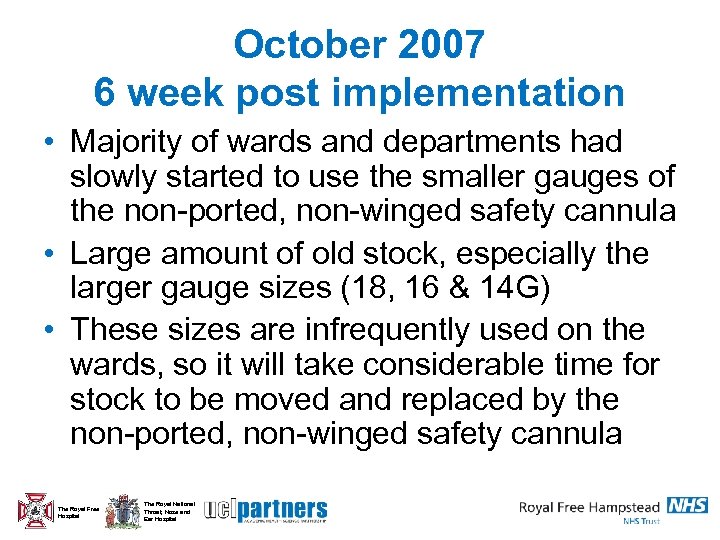 October 2007 6 week post implementation • Majority of wards and departments had slowly