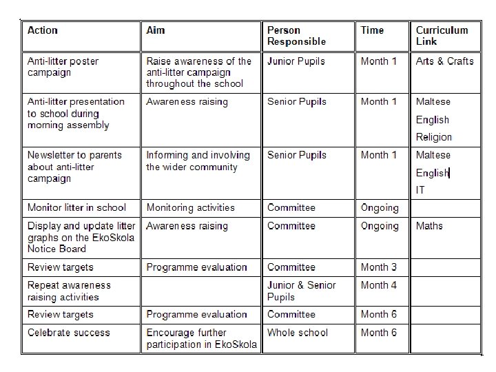 Action Plan (an example) 