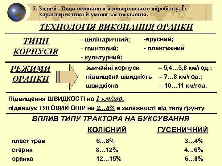 2. Задачі. Види основного й поверхневого обробітку. Їх характеристика й умови застосування. ТЕХНОЛОГІЯ ВИКОНАННЯ