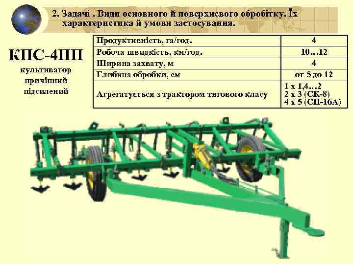 2. Задачі. Види основного й поверхневого обробітку. Їх характеристика й умови застосування. КПС-4 ПП