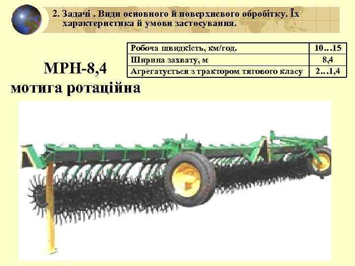 2. Задачі. Види основного й поверхневого обробітку. Їх характеристика й умови застосування. Робоча швидкість,