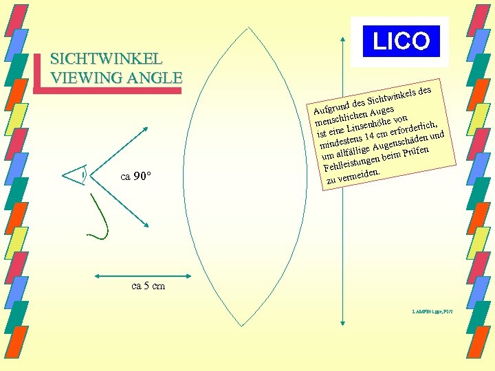 SICHTWINKEL VIEWING ANGLE ca 90° ls des twinke es Sich grund d Auges Auf