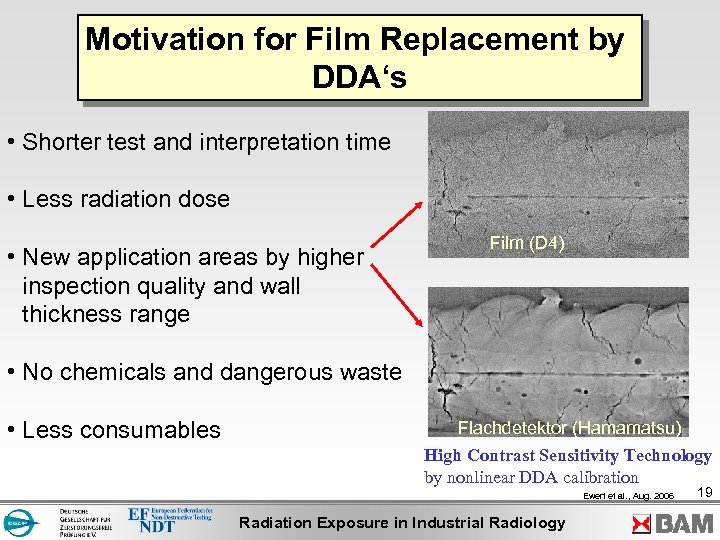 Motivation for Film Replacement by DDA‘s • Shorter test and interpretation time • Less