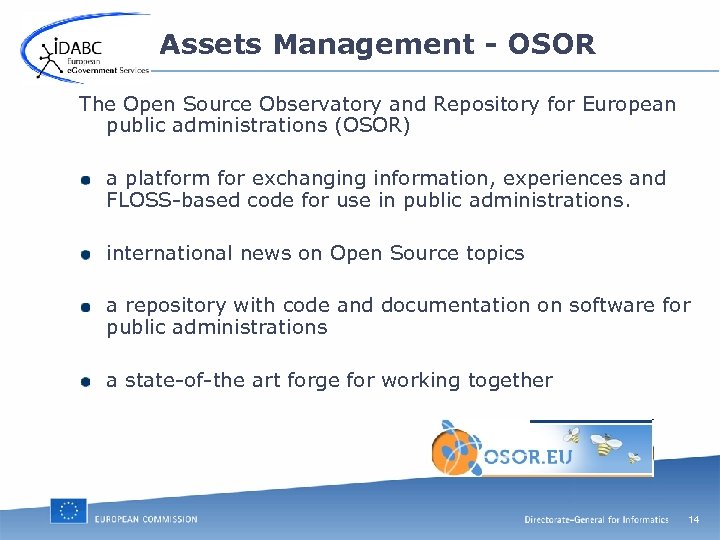Assets Management - OSOR The Open Source Observatory and Repository for European public administrations