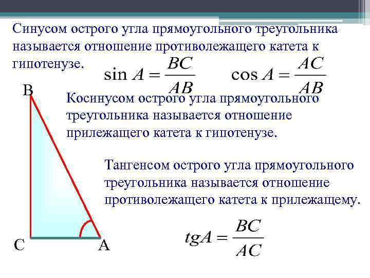 Синус угла отношение противолежащего