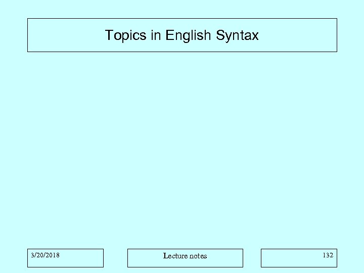 Topics in English Syntax 3/20/2018 Lecture notes 132 