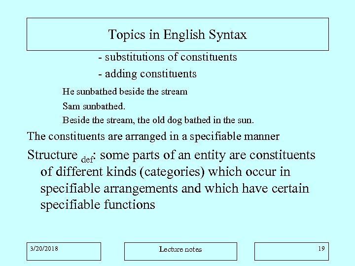 Topics in English Syntax - substitutions of constituents - adding constituents He sunbathed beside