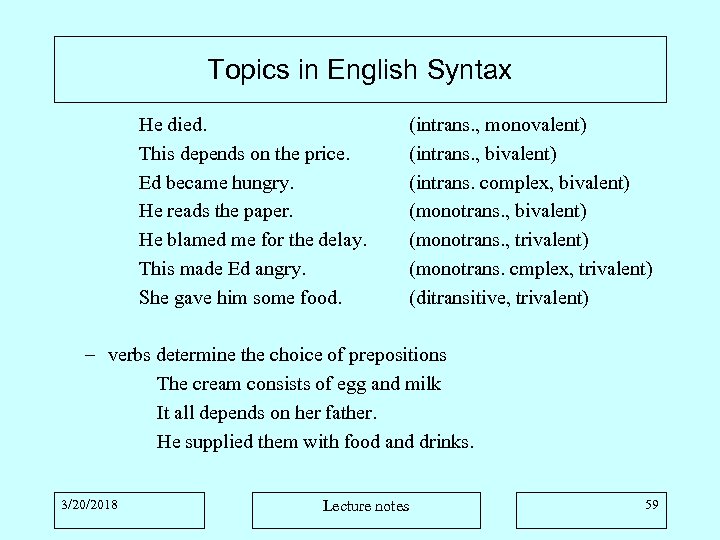 Topics in English Syntax He died. This depends on the price. Ed became hungry.