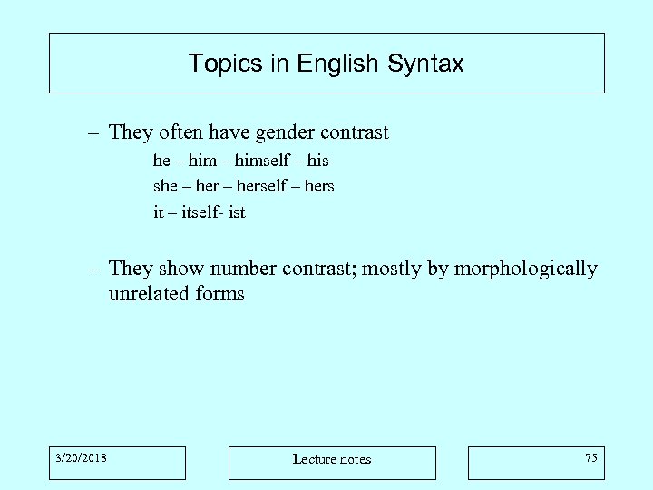 Topics in English Syntax – They often have gender contrast he – himself –