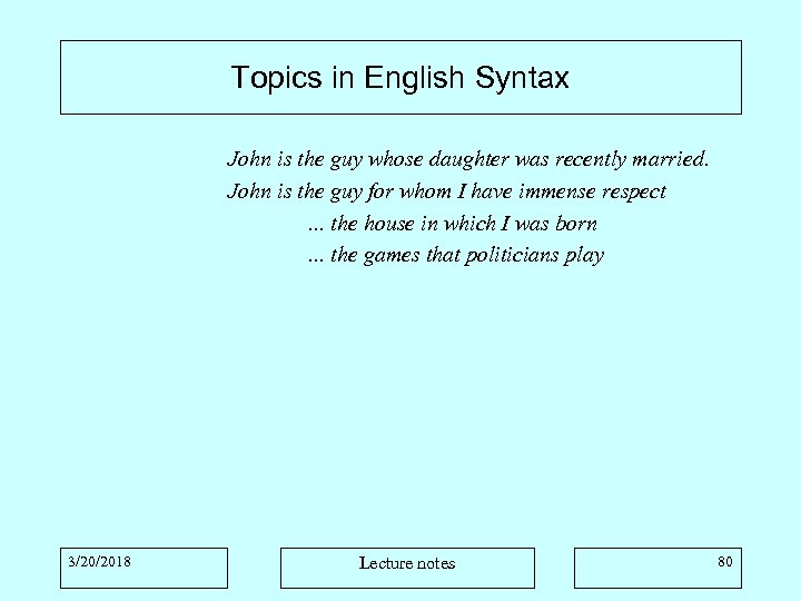 Topics in English Syntax John is the guy whose daughter was recently married. John