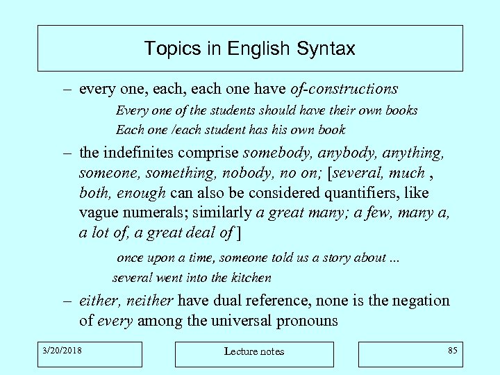 Topics in English Syntax – every one, each one have of-constructions Every one of