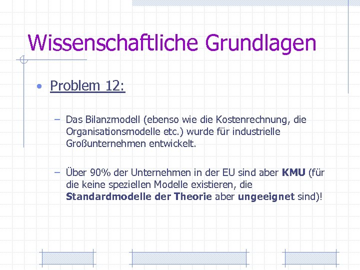 Wissenschaftliche Grundlagen • Problem 12: – Das Bilanzmodell (ebenso wie die Kostenrechnung, die Organisationsmodelle