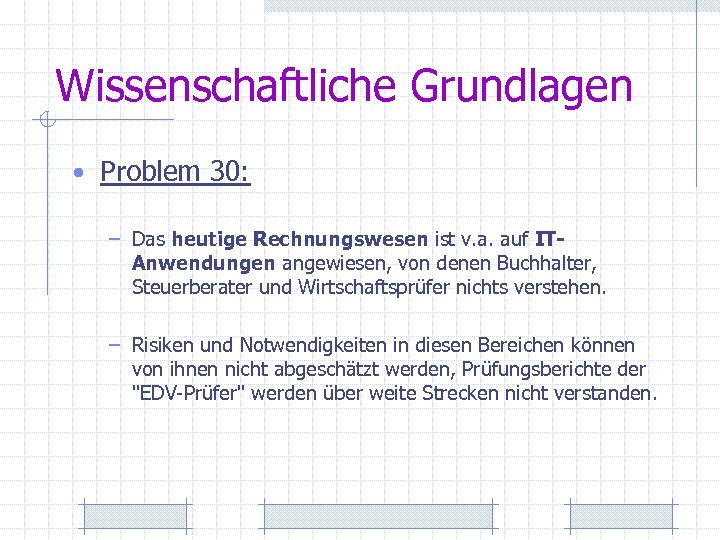 Wissenschaftliche Grundlagen • Problem 30: – Das heutige Rechnungswesen ist v. a. auf ITAnwendungen