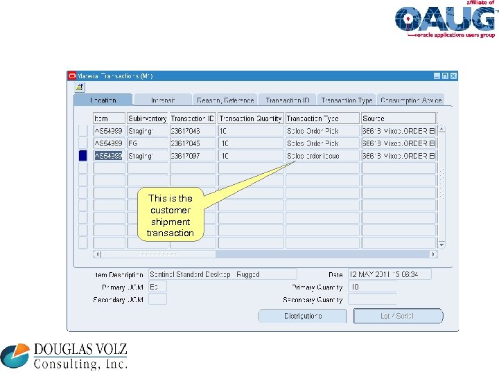 This is the customer shipment transaction 