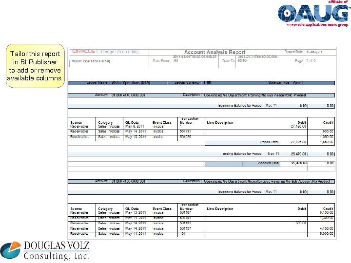 Tailor this report in BI Publisher to add or remove available columns. 