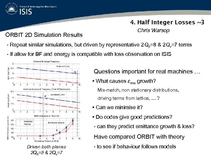 4. Half Integer Losses ~3 ORBIT 2 D Simulation Results Chris Warsop - Repeat