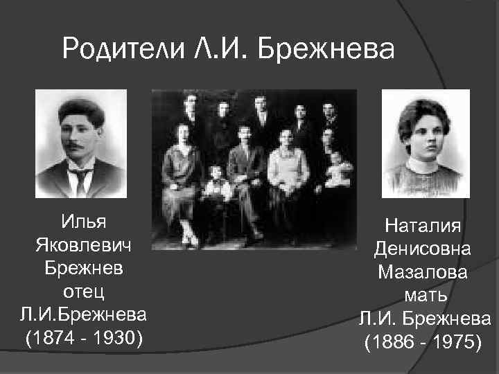 Родители Л. И. Брежнева Илья Яковлевич Брежнев отец Л. И. Брежнева (1874 - 1930)
