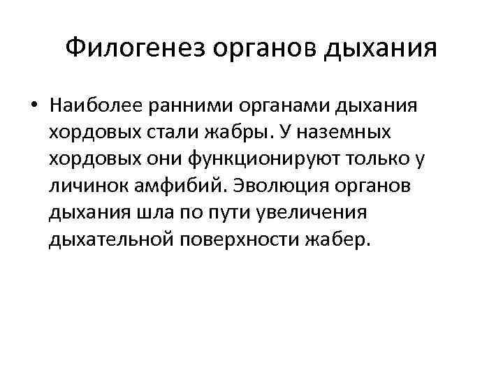 Филогенез органов дыхания • Наиболее ранними органами дыхания хордовых стали жабры. У наземных хордовых