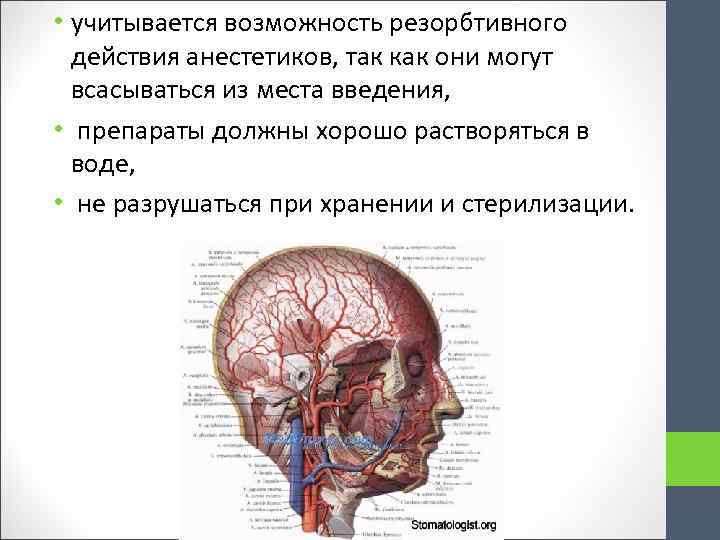  • учитывается возможность резорбтивного действия анестетиков, так как они могут всасываться из места