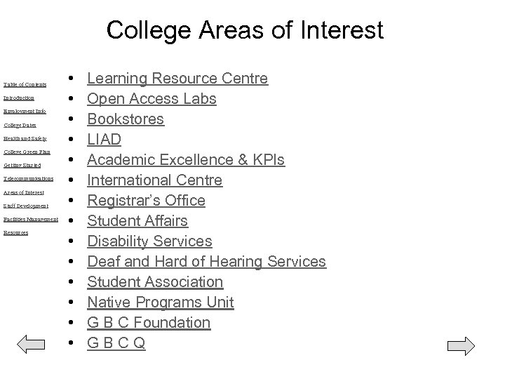 College Areas of Interest Table of Contents Introduction Employment Info College Dates Health and