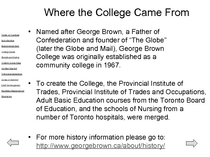 Where the College Came From Table of Contents Introduction Employment Info College Dates Health