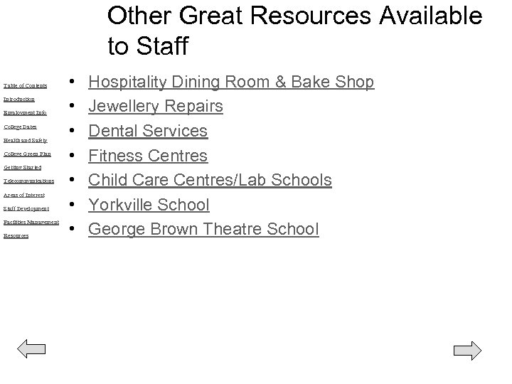 Other Great Resources Available to Staff Table of Contents Introduction Employment Info College Dates