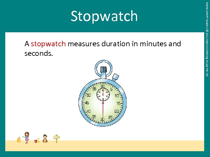 A stopwatch measures duration in minutes and seconds. Maths SMART Grade 5 © 2012