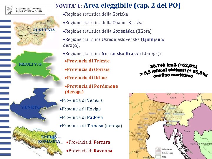 NOVITA’ 1: Area eleggibile (cap. 2 del PO) • Regione statistica della Goriska •