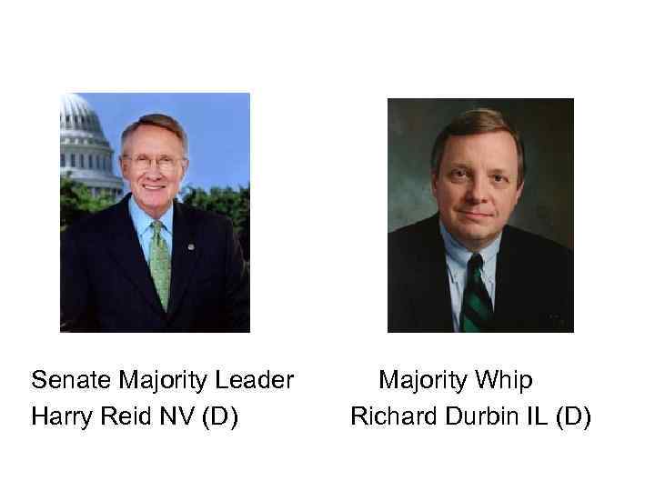 Senate Majority Leader Harry Reid NV (D) Majority Whip Richard Durbin IL (D) 