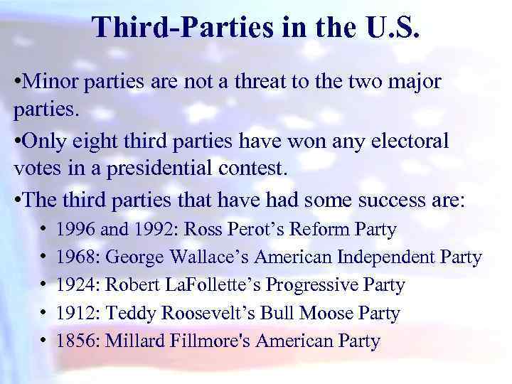 Third-Parties in the U. S. • Minor parties are not a threat to the