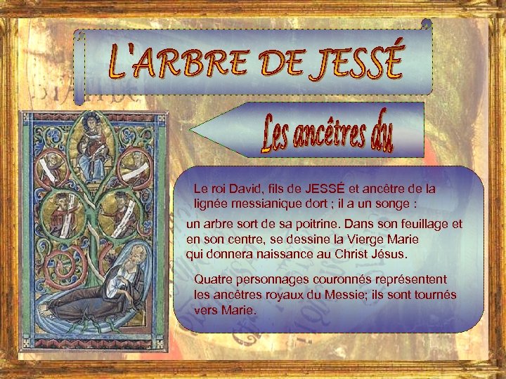 Le roi David, fils de JESSÉ et ancêtre de la lignée messianique dort ;
