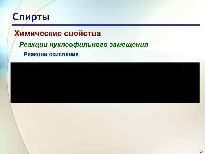 Спирты Химические свойства Реакции нуклеофильного замещения Реакции окисления 23 