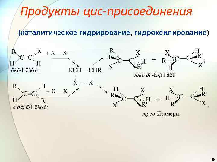 Продукты цис-присоединения (каталитическое гидрирование, гидроксилирование) 26 