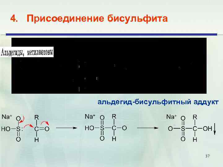 4. Присоединение бисульфита альдегид-бисульфитный аддукт 37 