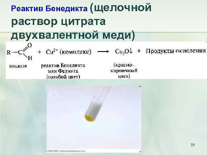 Реактив Бенедикта (щелочной раствор цитрата двухвалентной меди) 59 
