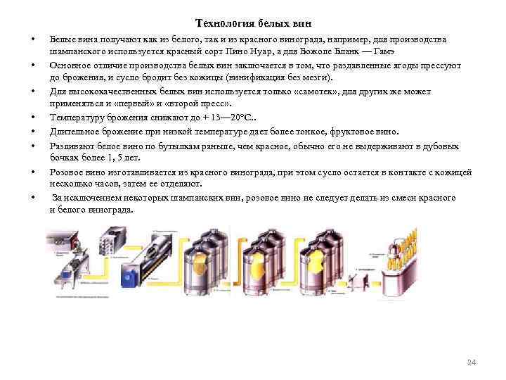 Технология белых вин • • Белые вина получают как из белого, так и из