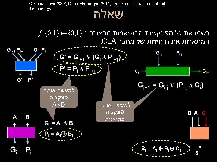  © Yohai Devir 2007, Dima Elenbogen 2011, Technion – Israel Institute of Technology