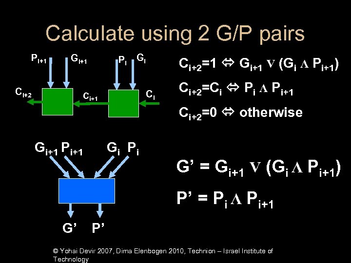 Calculate using 2 G/P pairs Pi+1 Pi Gi Gi+1 Ci+2=1 Gi+1 V (Gi Λ