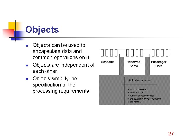 Objects n n n Objects can be used to encapsulate data and common operations