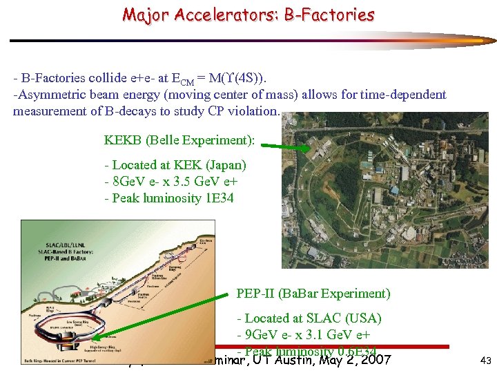 Major Accelerators: B-Factories - B-Factories collide e+e- at ECM = M( (4 S)). -Asymmetric