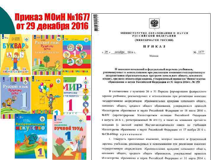 ИЗМЕНЕНИЯ В ФЕДЕРАЛЬНОМ ПЕРЕЧНЕ УЧЕБНИКОВ Приказ МОи. Н № 1677 от 29 декабря 2016