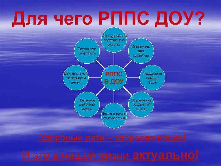 Для чего РППС ДОУ? Оборудование спортивного участка Потенциал спортзала Двигательной активности детей РППС В