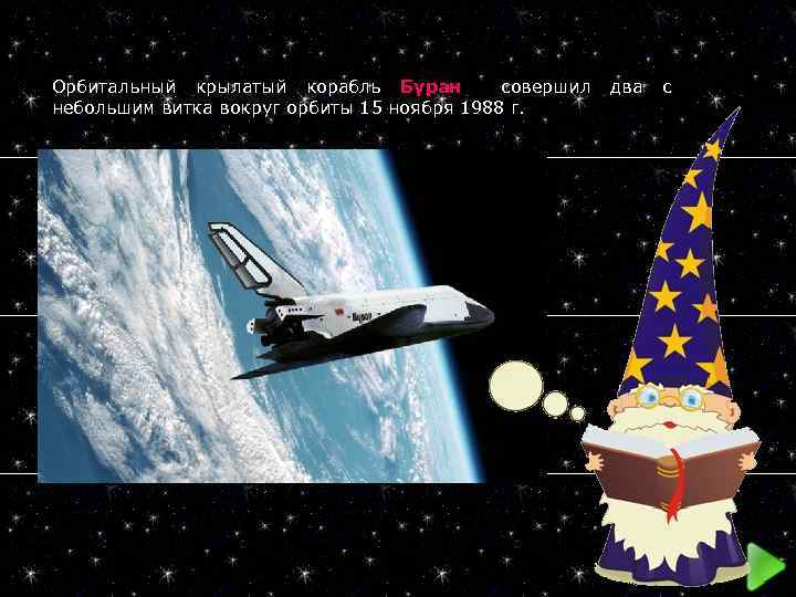 Орбитальный крылатый корабль Буран совершил два с небольшим витка вокруг орбиты 15 ноября 1988