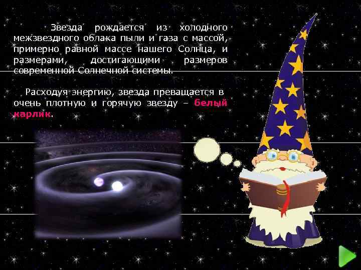  Звезда рождается из холодного межзвездного облака пыли и газа с массой, примерно равной